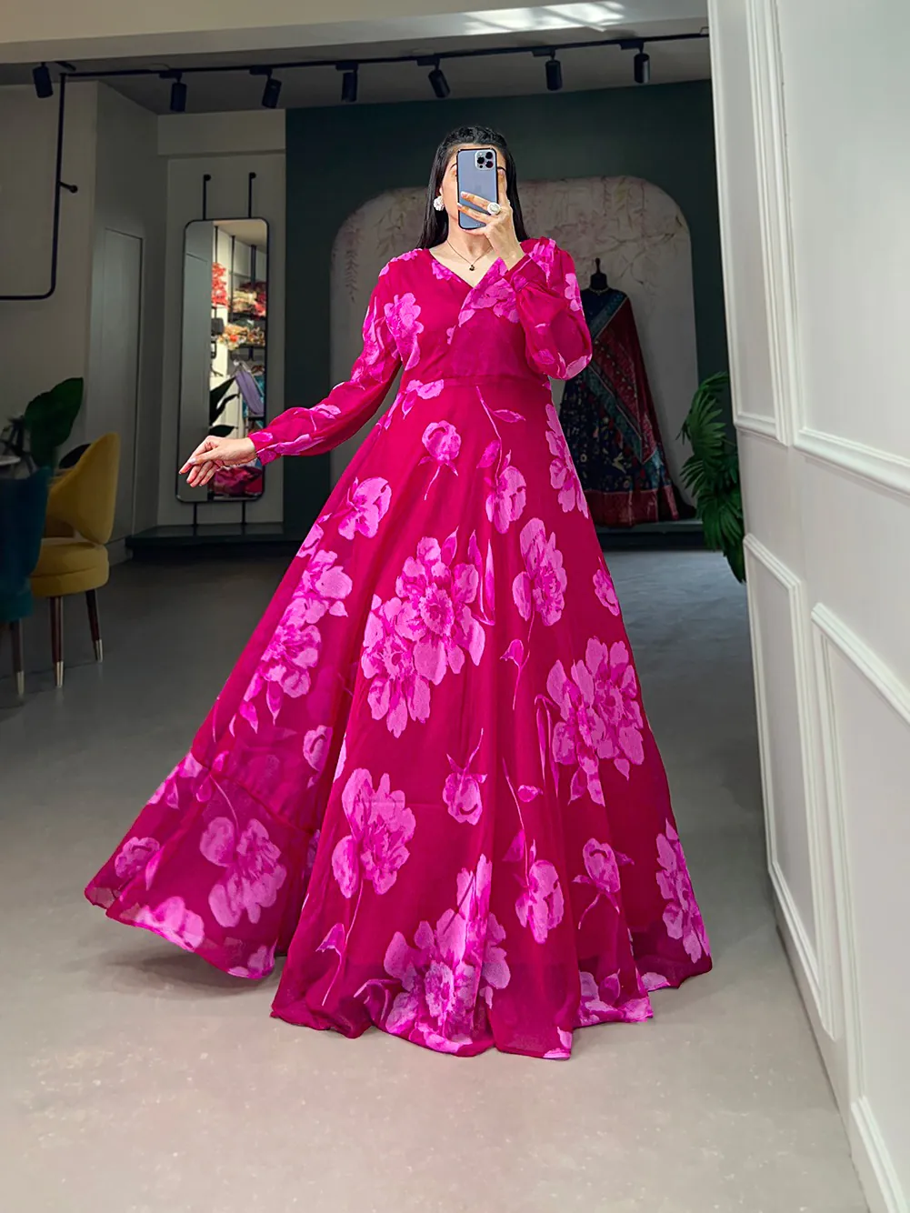 YNF 5011 Pink Color Chiffon Floral Printed Party Wear Gown Casual, Wedding, Party, Festive, Events Etc. Expected Delivery 4-6 Working Days @1499/- | Gowns, Bollywood Gowns, Creative Gowns, Designer Gowns, Embroidered Gowns, Party Wear Gowns