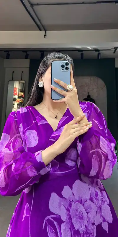 YNF 5011 Purple Color Chiffon Floral Printed Party Wear Gown Casual, Wedding, Party, Festive, Events Etc. Expected Delivery 4-6 Working Days @1499/- | Gowns, Bollywood Gowns, Creative Gowns, Designer Gowns, Embroidered Gowns, Party Wear Gowns