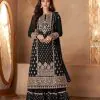 Stylish Black Color Georgette Sequins Work Sharara Suit