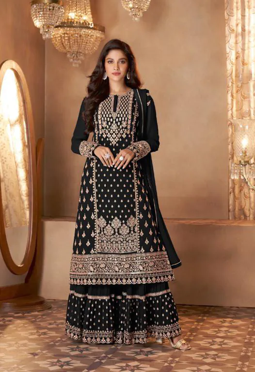FC 128 Black Color Heavy Georgette Sequins Work Sharara Suit Blooming Georgette With Heavy Sequins Wedding, Party, Festive @2199/- | Jump Suits, Salwar suit, Casual Suits, Creative suits, Designer Suits, Palazzo Suits, Party Wear Suits, Patiala Suits, Straight Suits