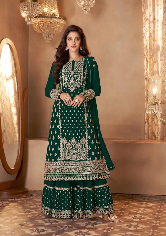 FC 128 Green Color Heavy Georgette Sequins Work Sharara Suit Wedding, Party, Festive, Events Etc. Expected Delivery 4-6 Working Days @2199/- | Jump Suits, Salwar suit, Casual Suits, Creative suits, Designer Suits, Palazzo Suits, Party Wear Suits, Patiala Suits, Straight Suits