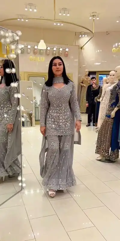 ZSR 3010 Grey Color Faux Georgette Embroidery Work Sharara Suit Casual, Wedding, Party, Festive, Events Etc. Expected Delivery 4-6 Working Days @2349/- | Jump Suits, Salwar suit, Casual Suits, Creative suits, Designer Suits, Palazzo Suits, Party Wear Suits, Patiala Suits, Straight Suits