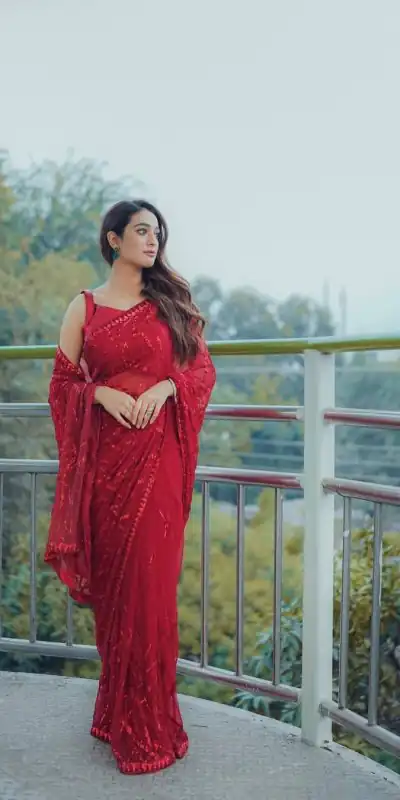 DF 3397 Red Color Georgette Multi & Sequins Embroidery Work With Lace Border On Saree Casual, Party Wear, Wedding, Events Etc. Expected Delivery 4-6 Working Days 1799/- | Sarees, Bollywood Sarees, Creative Sarees, Designer Sarees, Embroidered Sarees, Ethnic Saree, Modern Digital sarees, Party Wear Sarees