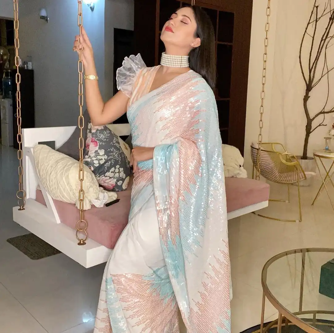 JR 556 White Color Soft georgette shaded sequence work Saree Casual, Party Wear, Wedding, Events Etc. Expected Delivery 4-6 Working Days 1699/- | Sarees, Bollywood Sarees, Creative Sarees, Designer Sarees, Embroidered Sarees, Ethnic Saree, Modern Digital sarees, Party Wear Sarees