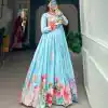 Marvelous Blue Color Tussah Silk Floral Printed gown