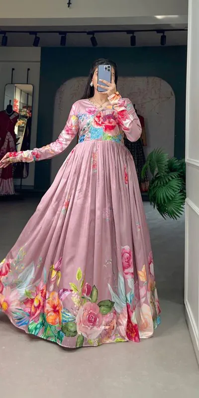onion pink colour dresses Onion Pink Embroidered Net Gown