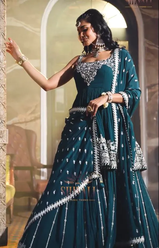 ZF 369 Peacock Green Color Faux Georgette Embroidery Sequence Work Lehenga Wedding, Party, Events Etc. Expected Delivery 4-6 Working Days 2299/- | Lehenga, Bollywood Lehenga, Creative Lehenga, Designer Lehenga, Embroidered Lehenga, Party Wear Lehenga