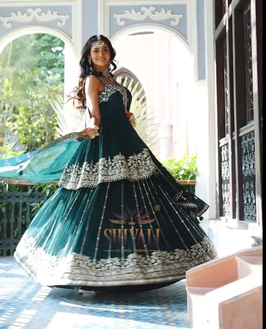 ZF 369 Peacock Green Color Faux Georgette Embroidery Sequence Work Lehenga Wedding, Party, Events Etc. Expected Delivery 4-6 Working Days 2299/- | Lehenga, Bollywood Lehenga, Creative Lehenga, Designer Lehenga, Embroidered Lehenga, Party Wear Lehenga