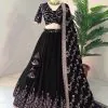 Beautiful Black Color Faux Georgette With Embroidery Sequence Work Lehenga Choli
