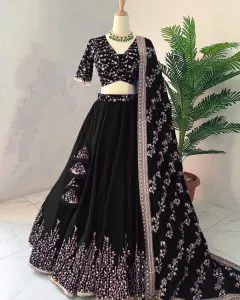 ZF 358 Black Color Faux Georgette With Heavy Embroidery Sequence Work Lehenga Choli Wedding, Party, Events Etc. Expected Delivery 4-6 Working Days 2099/- | Lehenga, Bollywood Lehenga, Creative Lehenga, Designer Lehenga, Embroidered Lehenga, Party Wear Lehenga