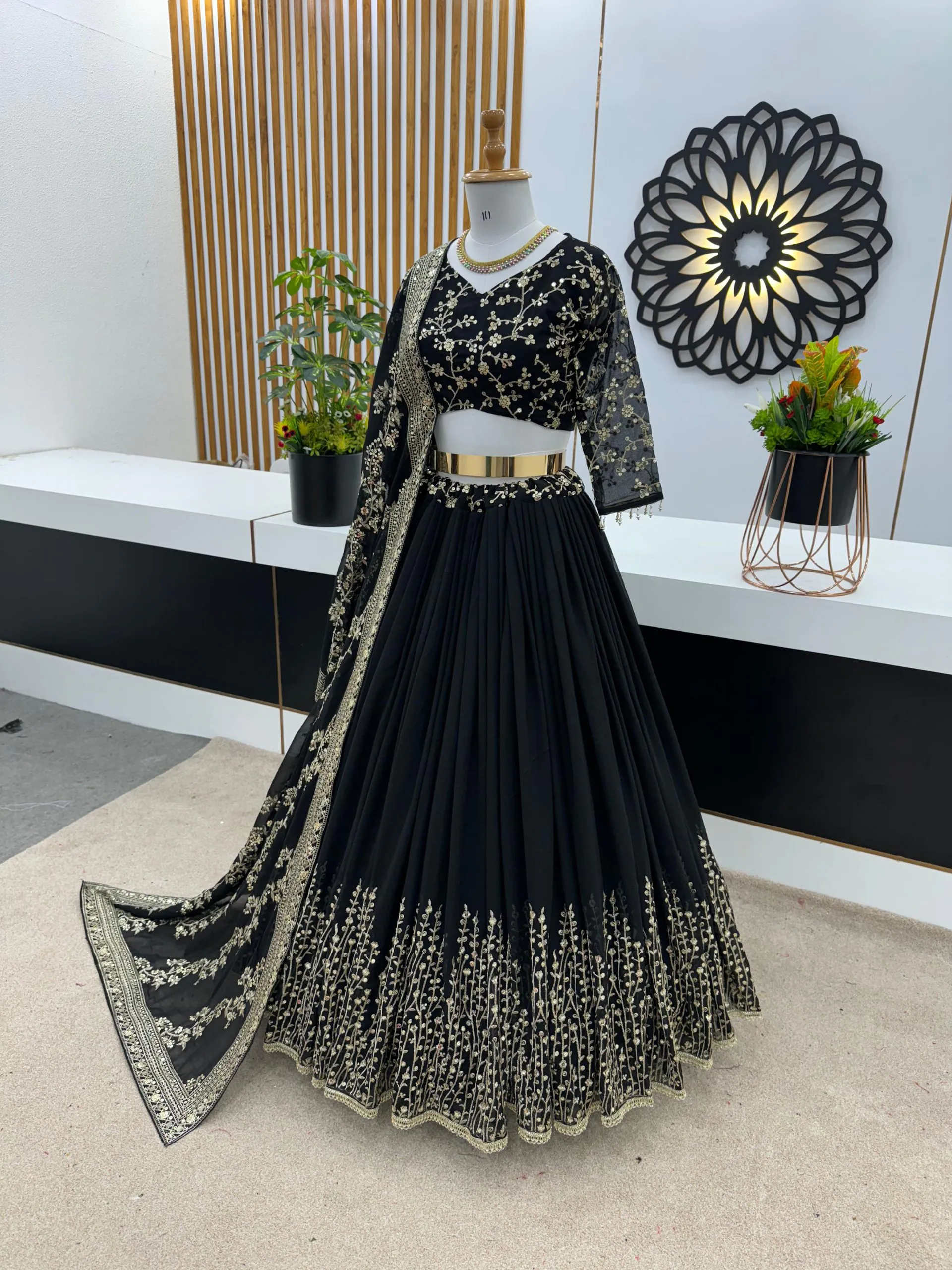 ZF 358 Black Color Faux Georgette With Heavy Embroidery Sequence Work Lehenga Choli Wedding, Party, Events Etc. Expected Delivery 4-6 Working Days 2099/- | Lehenga, Bollywood Lehenga, Creative Lehenga, Designer Lehenga, Embroidered Lehenga, Party Wear Lehenga
