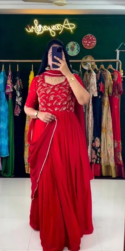 RTC 5669 Red Color Georgette Embroidery Sequence Work Gown Casual, Wedding, Party, Festive, Events Etc. Expected Delivery 4-6 Working Days @1999/- | Gowns, Bollywood Gowns, Creative Gowns, Designer Gowns, Embroidered Gowns, Party Wear Gowns