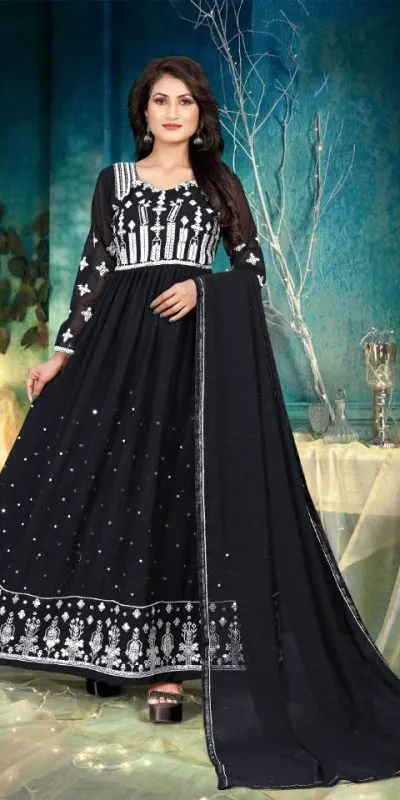DS 1130 Black color Georgette with Foil Embroidery Stone Work Anarkali Suit Wedding, Party, Festive, Events Etc. Expected Delivery 4-6 Working Days @1999/- | Anarkali Suits, Bollywood Anarkali, Creative-Anarkali, Designer Anarkali, Embroidered Anarkali, Party Wear Anarkali