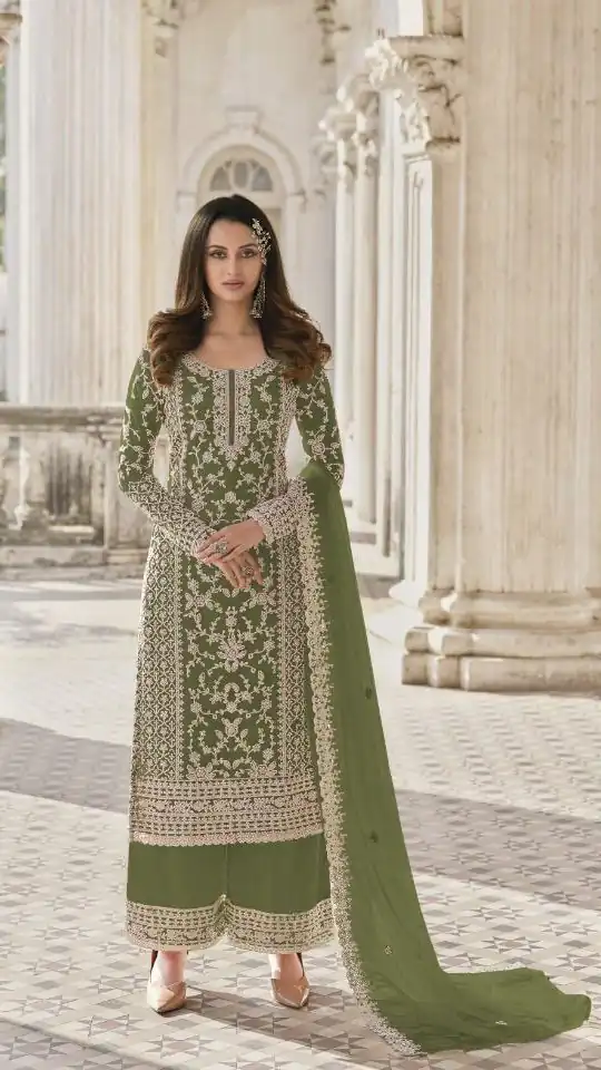 S 3304 Green Color Top : Butterfly Net Work : Embroidery Work Wedding, Festive, Events Embroidered Sharara @2299 | Salwar suit, Casual Suits, Creative suits, Designer Suits, Palazzo Suits, Party Wear Suits, Straight Suits