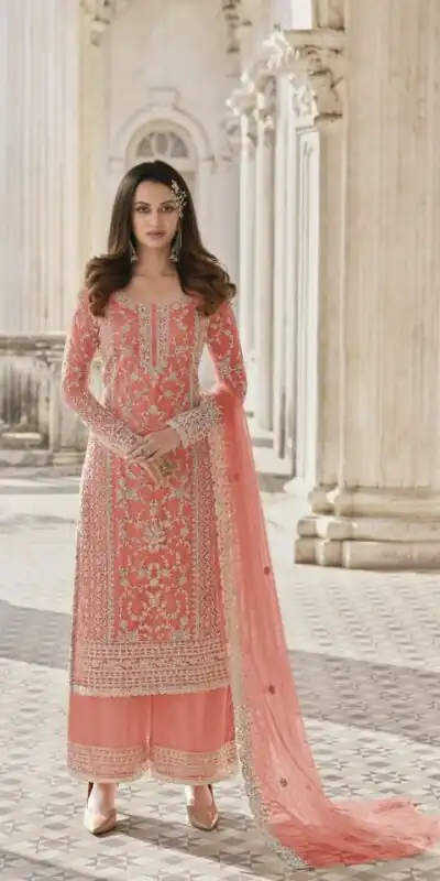 S 3304 Pink color Top : Butterfly Net Work : Embroidery Work Wedding, Festive, Events Embroidered Sharara @2299 | Salwar suit, Casual Suits, Creative suits, Designer Suits, Palazzo Suits, Party Wear Suits, Straight Suits
