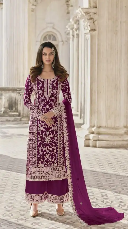 S 3304 Purple Top : Butterfly Net Work : Embroidery Work Wedding, Festive, Events Embroidered Sharara @2299 | Salwar suit, Casual Suits, Creative suits, Designer Suits, Palazzo Suits, Party Wear Suits, Straight Suits