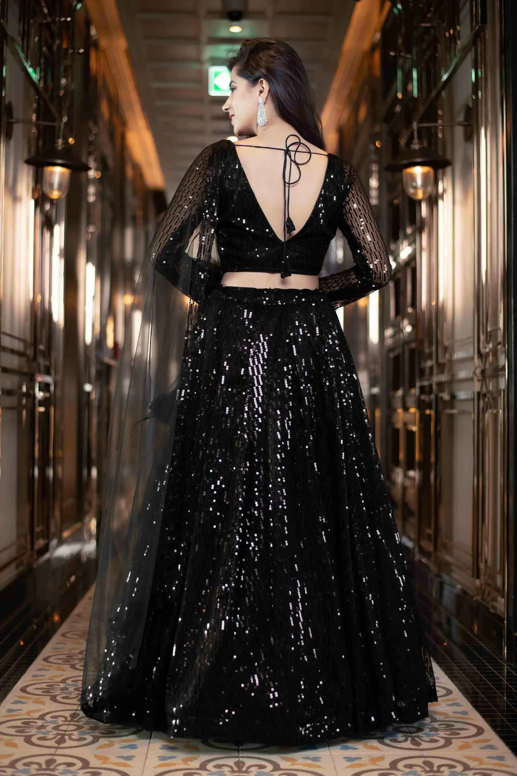 RC-190 Black Lehenga :- Fabric : Heavy Net With Thread Embroidery And Heavy Sequence Work. Blouse :- Fabric : Georgette With Sequence Work | Lehenga, Bollywood Lehenga, Creative Lehenga, Designer Lehenga, Embroidered Lehenga, Party Wear Lehenga