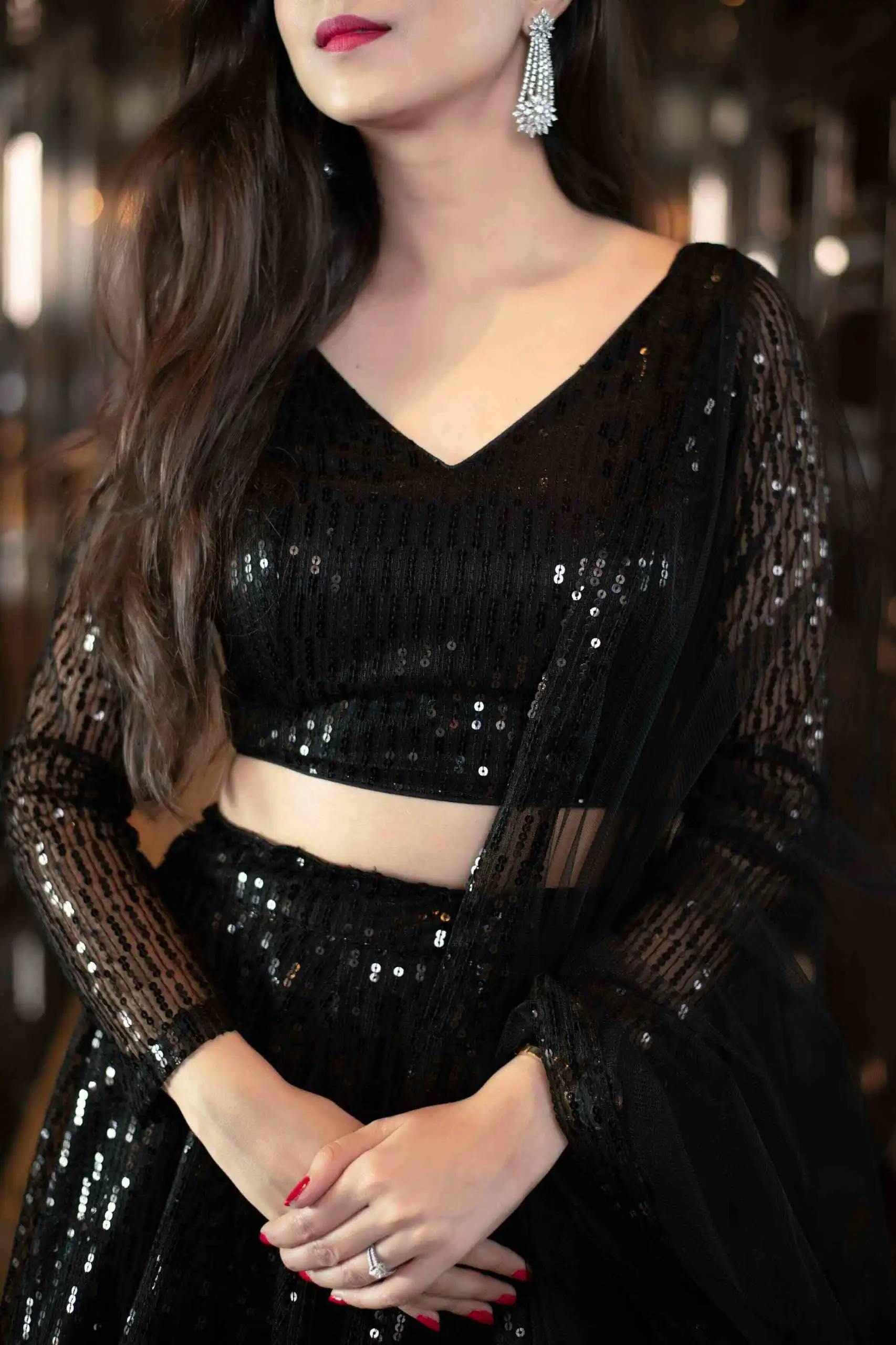 RC-190 Black Lehenga :- Fabric : Heavy Net With Thread Embroidery And Heavy Sequence Work. Blouse :- Fabric : Georgette With Sequence Work | Lehenga, Bollywood Lehenga, Creative Lehenga, Designer Lehenga, Embroidered Lehenga, Party Wear Lehenga