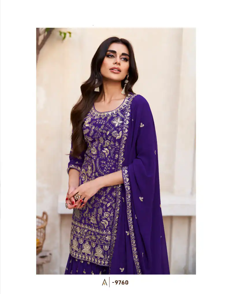 Fc Zohara 9759 Purple Top : Georgette Work : Heavy Embroidery Designer Work Bottom : Santoon Wedding, Party, Festive @3249/- | Jump Suits, Salwar suit, Casual Suits, Creative suits, Designer Suits, Palazzo Suits, Party Wear Suits, Patiala Suits, Straight Suits
