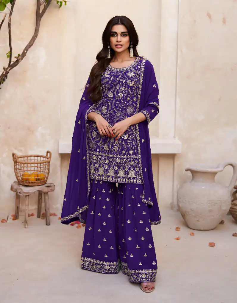 Fc Zohara 9759 Purple Top : Georgette Work : Heavy Embroidery Designer Work Bottom : Santoon Wedding, Party, Festive @3249/- | Jump Suits, Salwar suit, Casual Suits, Creative suits, Designer Suits, Palazzo Suits, Party Wear Suits, Patiala Suits, Straight Suits