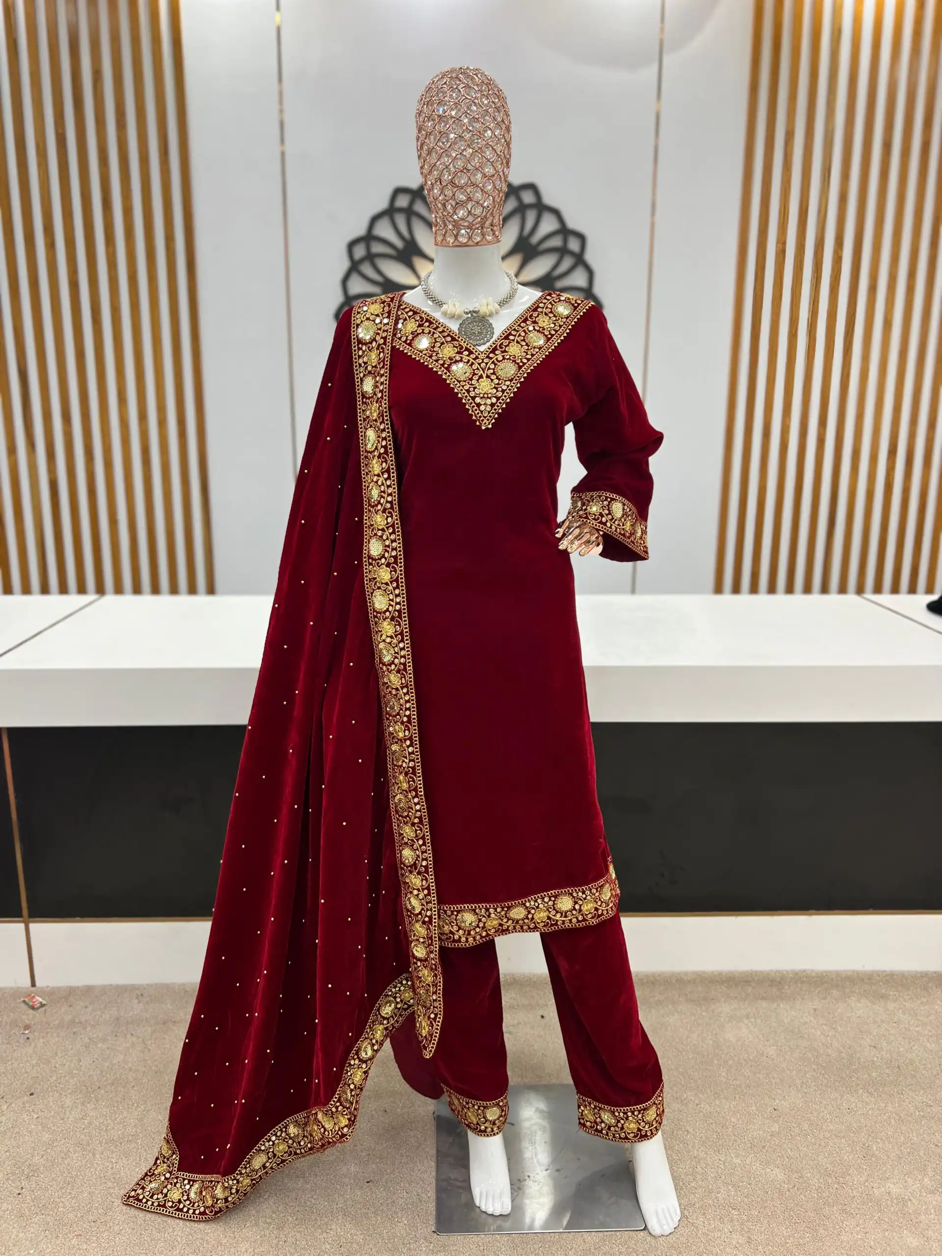 NSR 780 Maroon Color Gown Viscose Velvet with Embroidery Sequence Work Inner : Micro Cotton Traditional Wear, Wedding, Festive, Events. @2149/- | Jump Suits, Salwar suit, Casual Suits, Creative suits, Designer Suits, Palazzo Suits, Party Wear Suits, Straight Suits