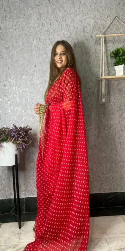 JR 543 Red Color Printed Georgette With Sequence Embroidery Lace Saree Casual, Party Wear, Wedding, Events Etc. Expected Delivery 4-6 Working Days 1449/- | Sarees, Bollywood Sarees, Creative Sarees, Designer Sarees, Embroidered Sarees, Ethnic Saree, Modern Digital sarees, Party Wear Sarees