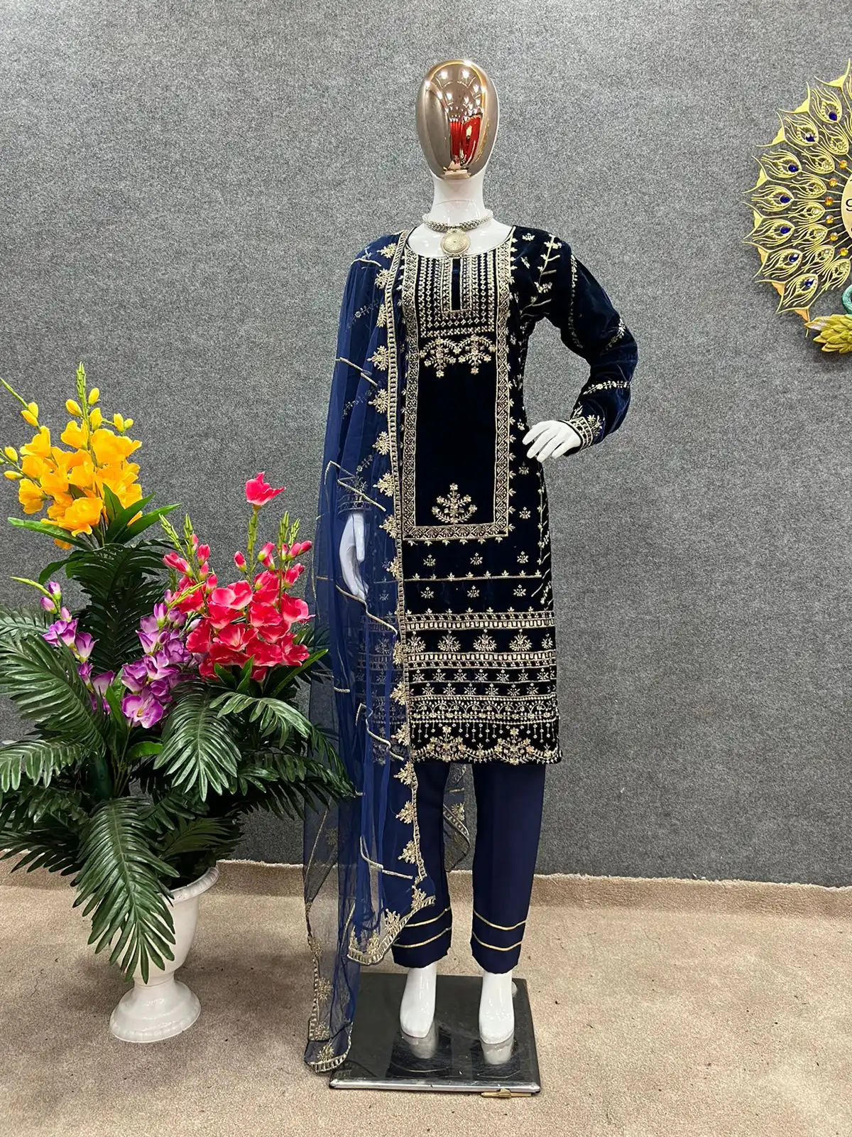 NSR-676 Navy blue Color Salwar Suit : Work : Embroidery Work Inner : Micro Cotton Traditional Wear, Wedding, Festive, Events. @1799/- | Jump Suits, Salwar suit, Casual Suits, Creative suits, Designer Suits, Palazzo Suits, Party Wear Suits, Straight Suits