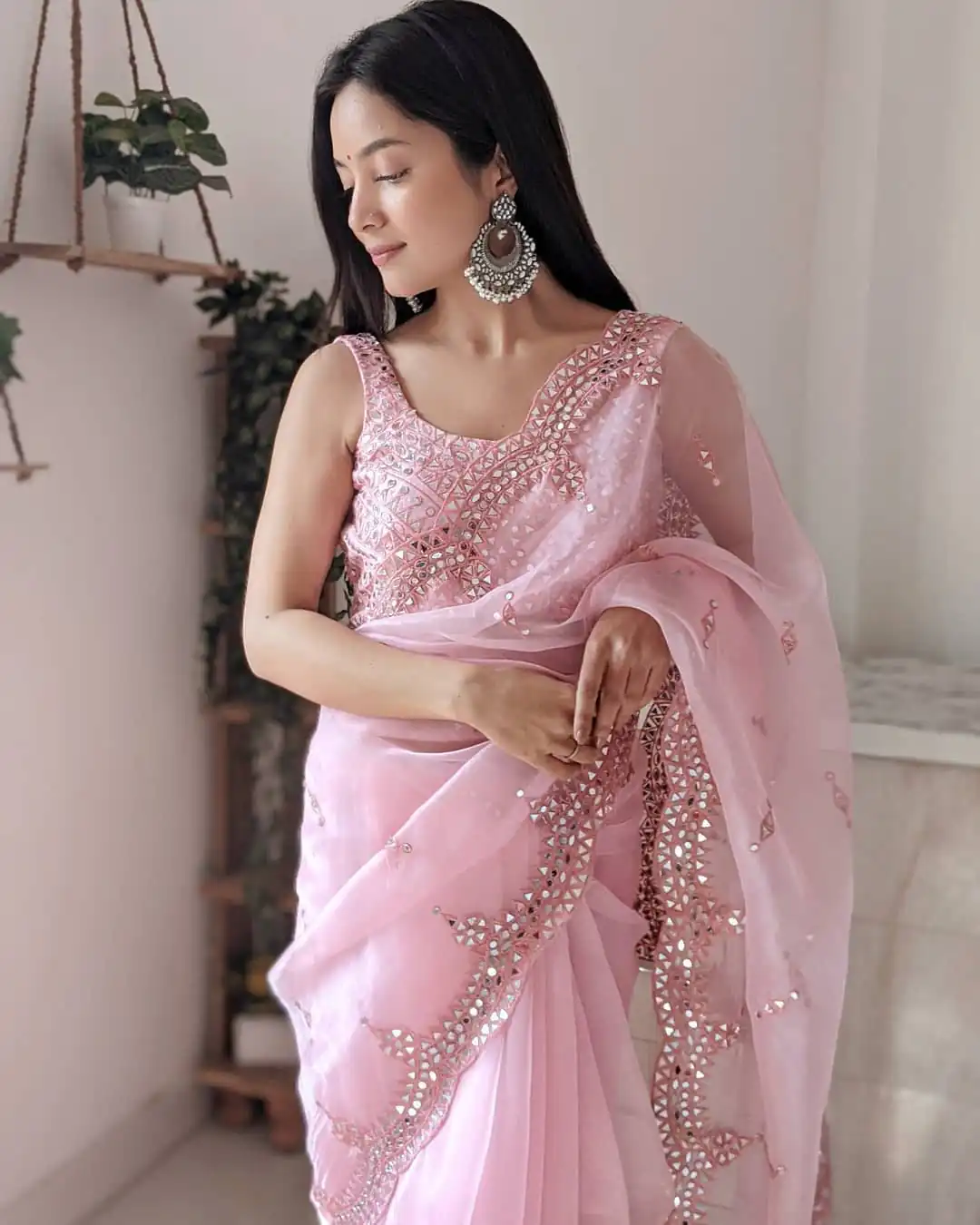 KD 215 Baby Pink Saree : Original Organza Blouse : Banglori Silk Work : Beautiful Embroidery With Real Mirror Work Party, Wedding @1499/- | Sarees, Bollywood Sarees, Creative Sarees, Designer Sarees, Embroidered Sarees, Modern Digital sarees, Party Wear Sarees