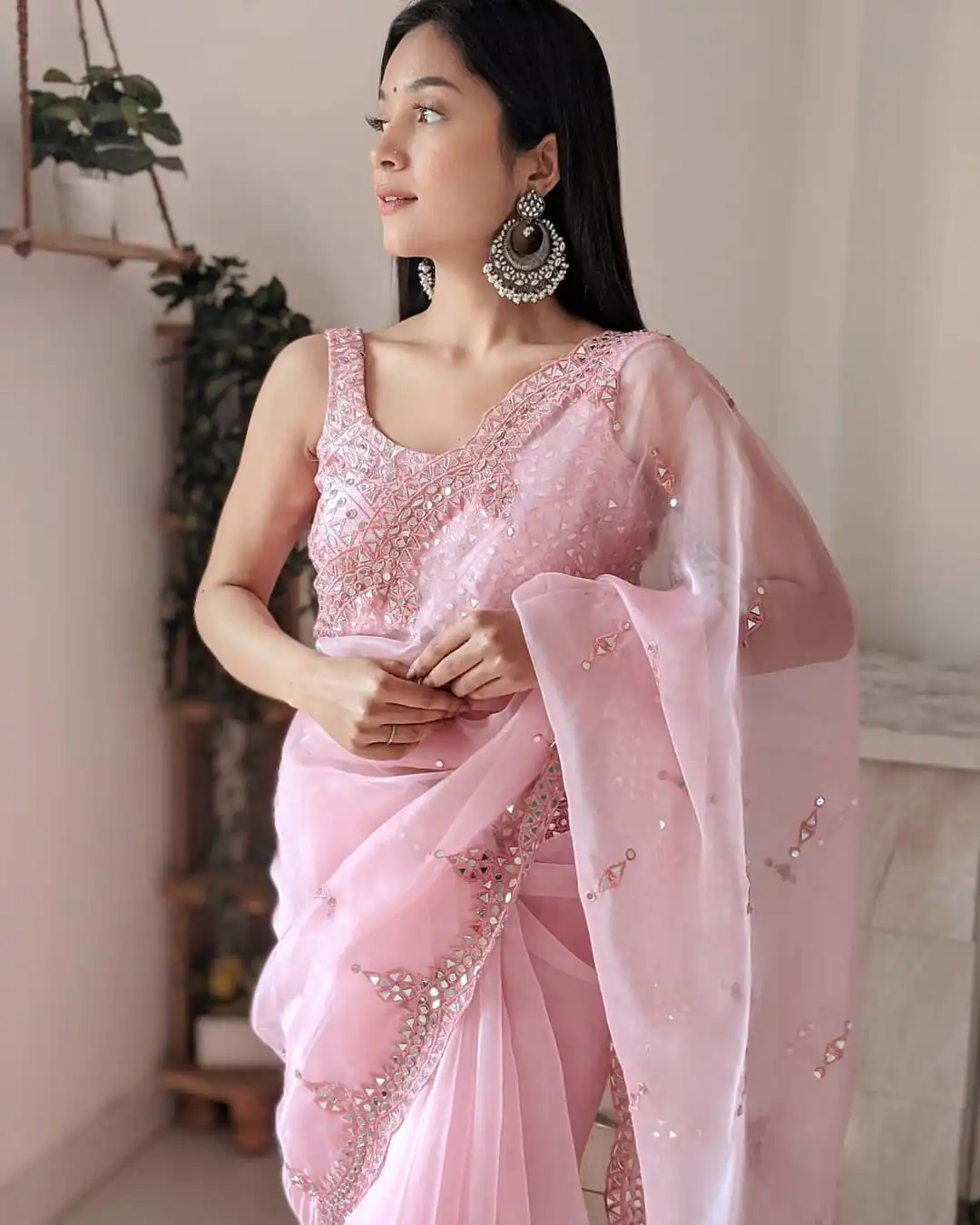 KD 215 Baby Pink Saree : Original Organza Blouse : Banglori Silk Work : Beautiful Embroidery With Real Mirror Work Party, Wedding @1499/- | Sarees, Bollywood Sarees, Creative Sarees, Designer Sarees, Embroidered Sarees, Modern Digital sarees, Party Wear Sarees