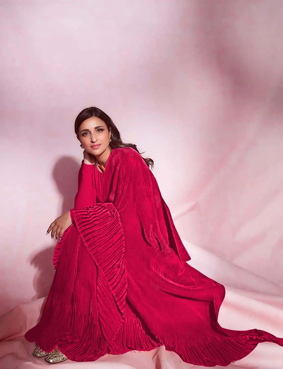 SN 706 Pink Saree : Japan Satin Silk Work : Fancy Pleating Work Casual, Party Wear, Wedding Parineeti Chopra In Pink Saree @1399/- | Sarees, Bollywood Sarees, Creative Sarees, Designer Sarees, Embroidered Sarees, Ethnic Saree, Modern Digital sarees, Party Wear Sarees