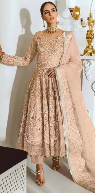 FC:-001025 Peach color heavy net with Embroidery And Sequence Work Classic Anarkali Suit Wedding,Party,Festive@1999/- Only | Anarkali Suits, Bollywood Anarkali, Creative-Anarkali, Designer Anarkali, Embroidered Anarkali, Party Wear Anarkali