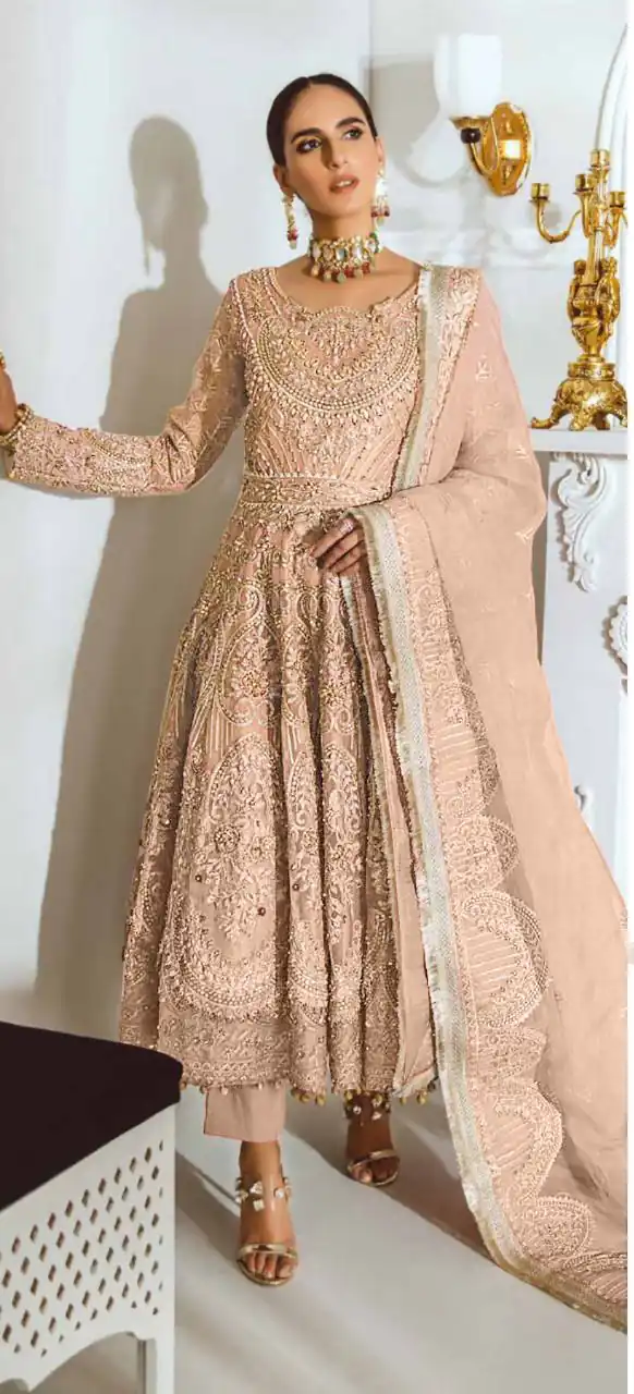 FC:-001025 Peach color heavy net with Embroidery And Sequence Work Classic Anarkali Suit Wedding,Party,Festive@1999/- Only | Anarkali Suits, Bollywood Anarkali, Creative-Anarkali, Designer Anarkali, Embroidered Anarkali, Party Wear Anarkali
