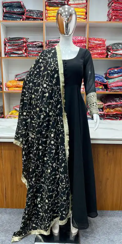 KB 241 Black color Pure Soft Faux Georgette Anarkali Suit Casual, Wedding, Party, Festive, Events Etc. Expected Delivery 4-6 Working Days @2199/- | Anarkali Suits, Bollywood Anarkali, Creative-Anarkali, Designer Anarkali, Embroidered Anarkali, Party Wear Anarkali
