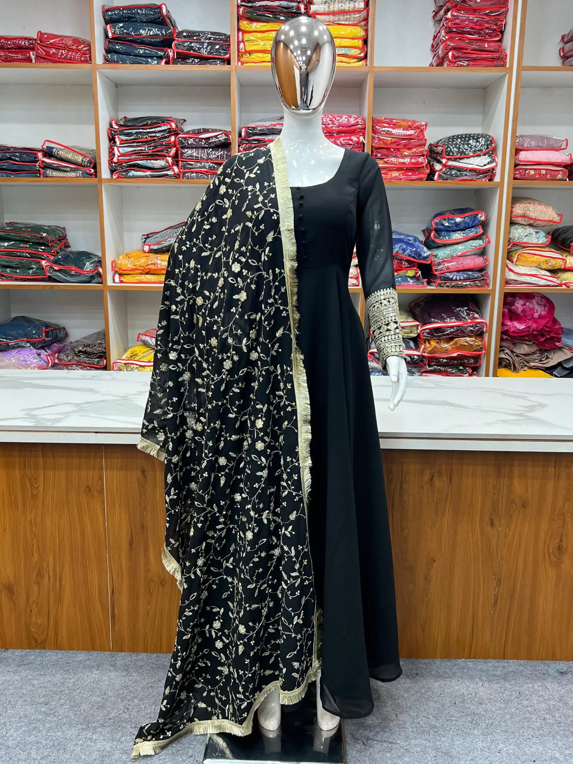 KB 241 Black color Pure Soft Faux Georgette Anarkali Suit Casual, Wedding, Party, Festive, Events Etc. Expected Delivery  4-6 Working Days @2199/- | Anarkali Suits, Bollywood Anarkali, Creative-Anarkali, Designer Anarkali, Embroidered Anarkali, Party Wear Anarkali