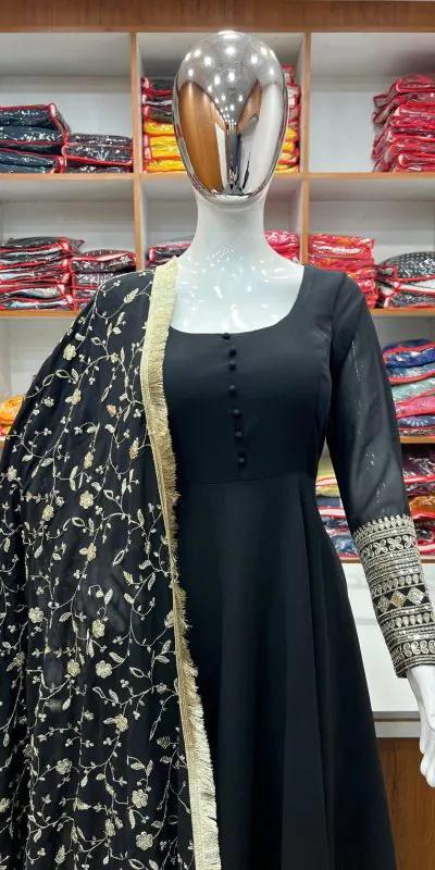 KB 241 Black color Pure Soft Faux Georgette Anarkali Suit Casual, Wedding, Party, Festive, Events Etc. Expected Delivery 4-6 Working Days @2199/- | Anarkali Suits, Bollywood Anarkali, Creative-Anarkali, Designer Anarkali, Embroidered Anarkali, Party Wear Anarkali
