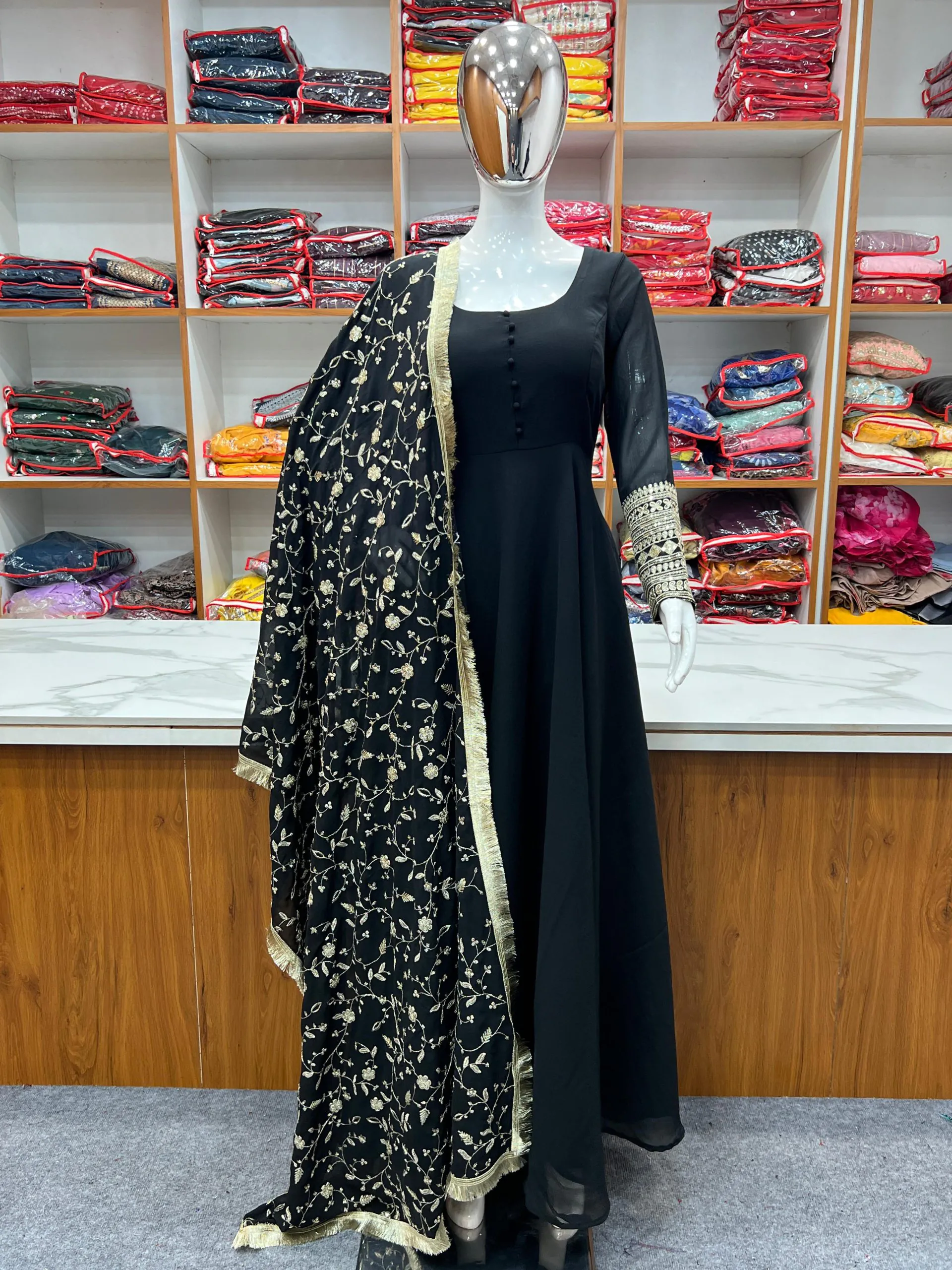 KB 241 Black color Pure Soft Faux Georgette Anarkali Suit Casual, Wedding, Party, Festive, Events Etc. Expected Delivery  4-6 Working Days @2199/- | Anarkali Suits, Bollywood Anarkali, Creative-Anarkali, Designer Anarkali, Embroidered Anarkali, Party Wear Anarkali