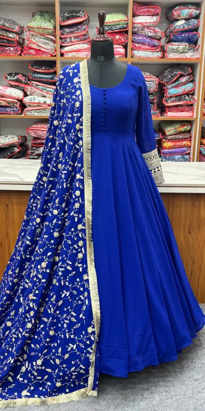 FC 241 Royal Blue color Pure Soft Faux Georgette Anarkali Suit Casual, Wedding, Party, Festive, Events Etc. Expected Delivery  4-6 Working Days @2199/- | Anarkali Suits, Bollywood Anarkali, Creative-Anarkali, Designer Anarkali, Embroidered Anarkali, Party Wear Anarkali