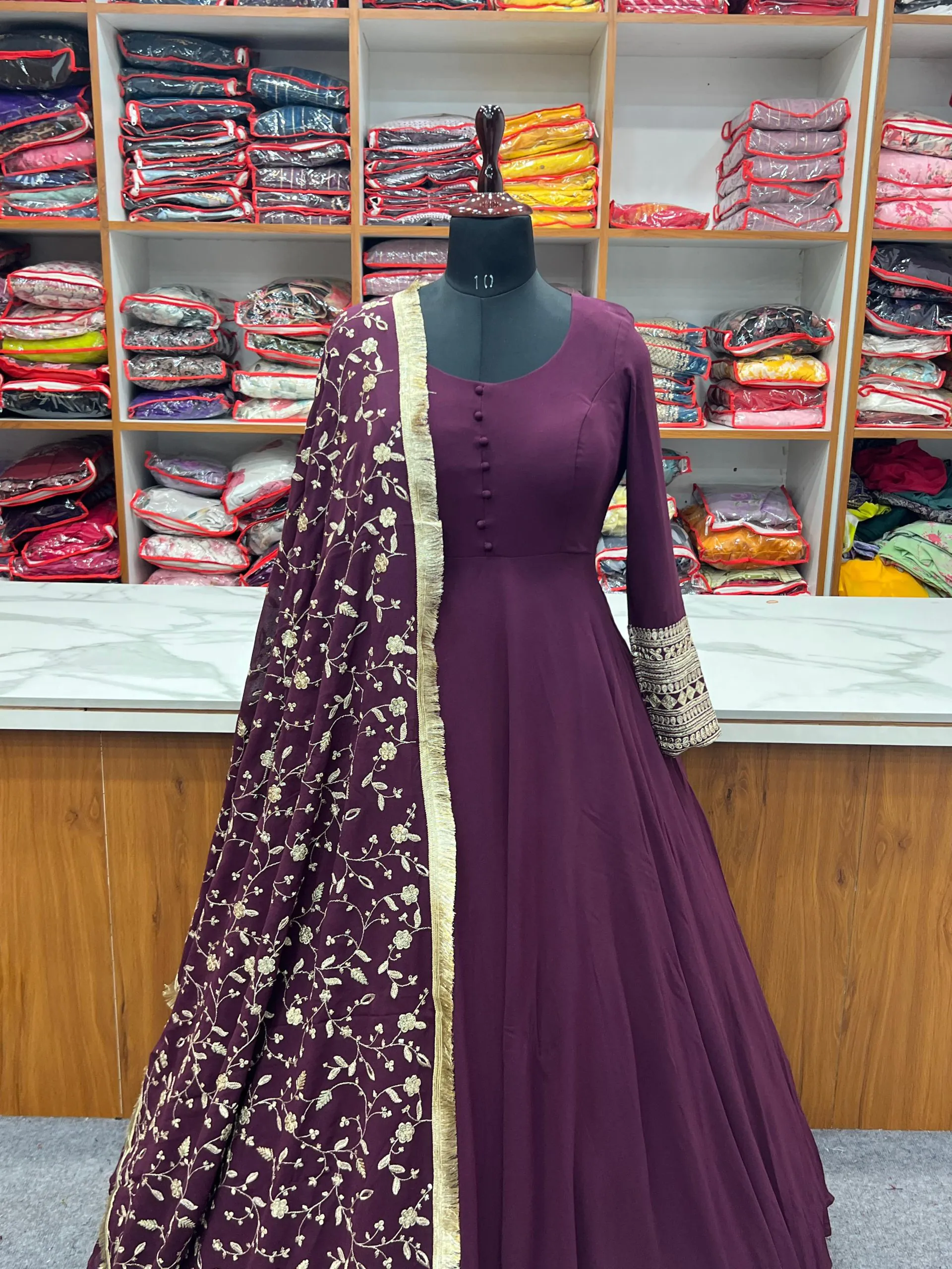 KB 241 Wine color Pure Soft Faux Georgette Anarkali Suit Casual, Wedding, Party, Festive, Events Etc. Expected Delivery  4-6 Working Days @2199/- | Anarkali Suits, Bollywood Anarkali, Creative-Anarkali, Designer Anarkali, Embroidered Anarkali, Party Wear Anarkali