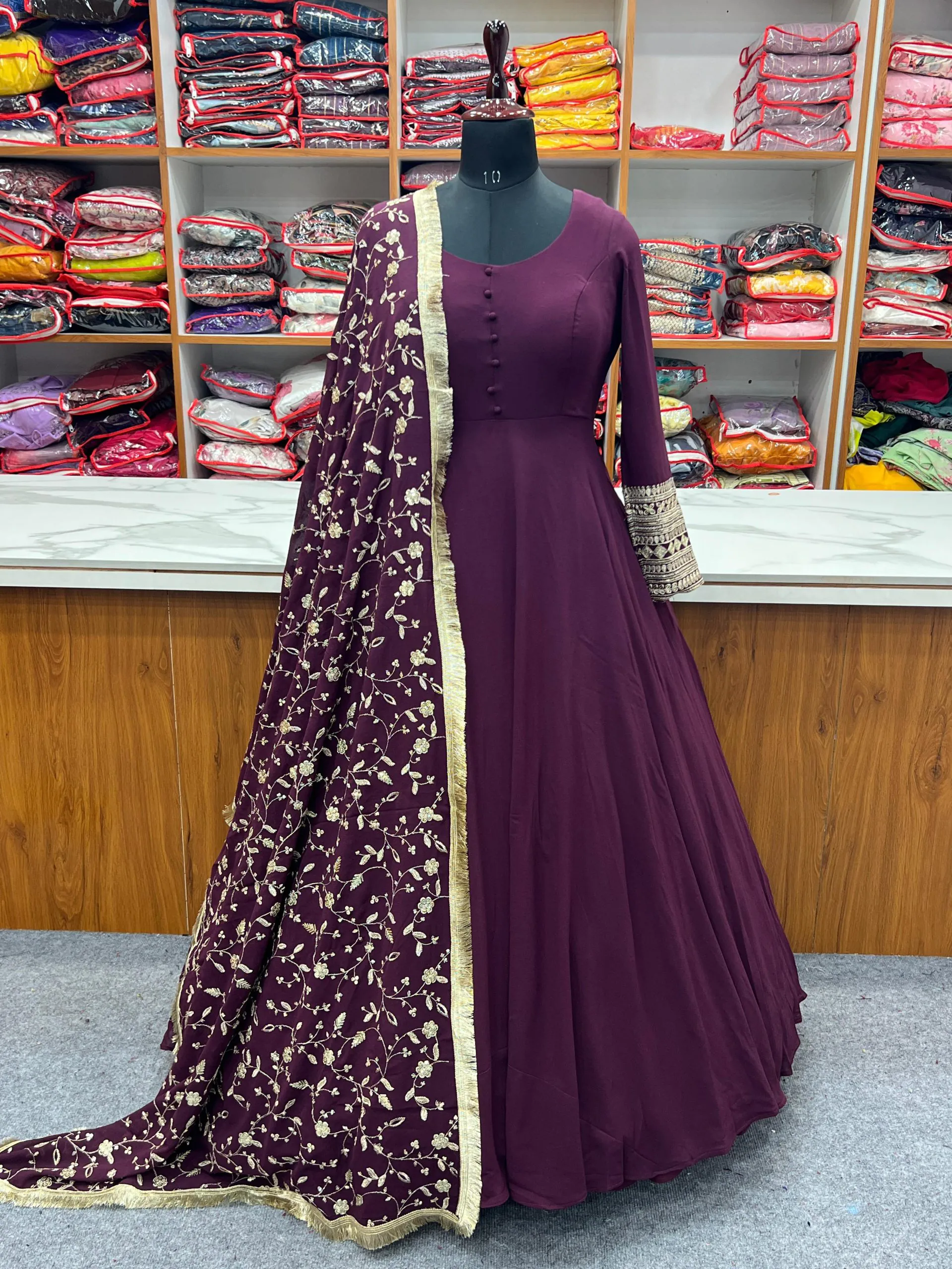 KB 241 Wine color Pure Soft Faux Georgette Anarkali Suit Casual, Wedding, Party, Festive, Events Etc. Expected Delivery  4-6 Working Days @2199/- | Anarkali Suits, Bollywood Anarkali, Creative-Anarkali, Designer Anarkali, Embroidered Anarkali, Party Wear Anarkali
