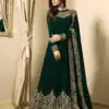 Floor Length Anarkali For Women's In Dark Green Color With Heavy Georgette