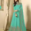 Floor Length Anarkali For Women's In Sea Green Color With Heavy Georgette