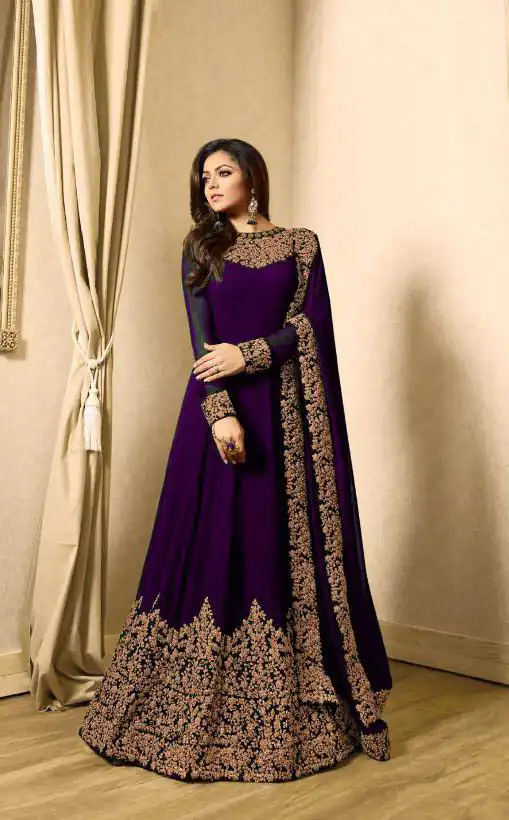 Color : VoiletSet Content : 1 Top :: 1 Bottom :: 1 DupattaFabrics : Top Fabric :Georgette Bottom Fabric : Santoon Dupatta Fabric :Nazmeen | Anarkali Suits, Bollywood Anarkali, Creative-Anarkali, Designer Anarkali, Embroidered Anarkali, Party Wear Anarkali