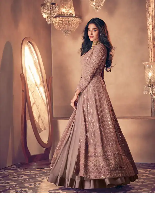 FC:-122 Brown color heavy Georgette with Embroidery And Santoon Work Classic Designer Suit Wedding,Party,Festive@2399/- Only | Anarkali Suits, Bollywood Anarkali, Creative-Anarkali, Designer Anarkali, Embroidered Anarkali, Party Wear Anarkali