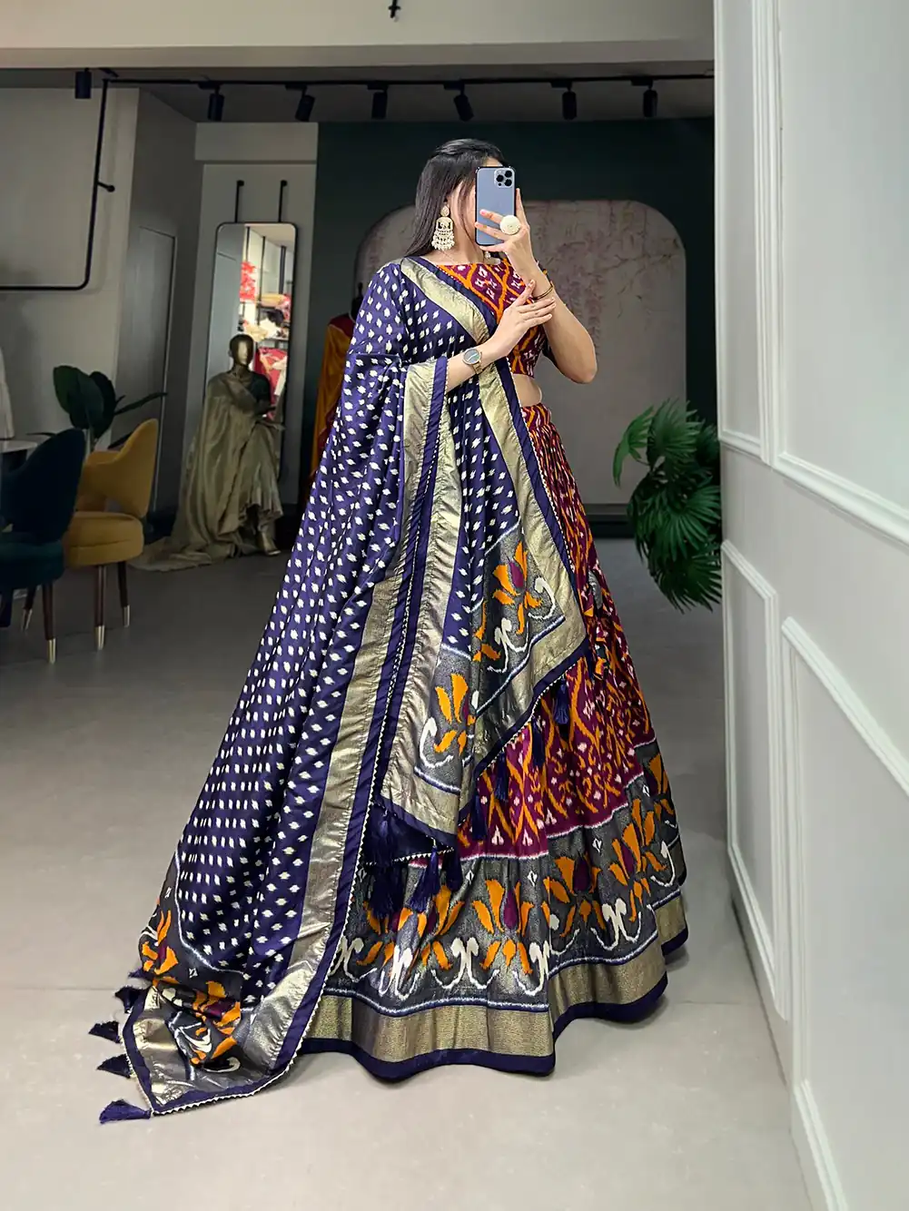 LNB 1615 Multi Color Tussar Silk Drawstring & Printed With Foil Print & Heavy Tassels Lehenga Choli ? Expected Delivery 4-6 Working Days 2449/- | Lehenga, Bollywood Lehenga, Creative Lehenga, Designer Lehenga, Embroidered Lehenga, Party Wear Lehenga