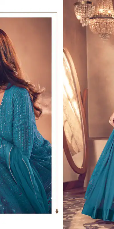 FC:-122 Rama color heavy Georgette with Embroidery And Santoon Work Classic Designer Suit Wedding,Party,Festive@2399/- Only | Anarkali Suits, Bollywood Anarkali, Creative-Anarkali, Designer Anarkali, Embroidered Anarkali, Party Wear Anarkali