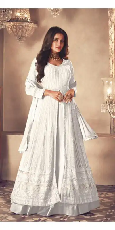 FC:-122 White color heavy Georgette with Embroidery And Santoon Work Classic Designer Suit Wedding,Party,Festive@2399/- Only | Anarkali Suits, Bollywood Anarkali, Creative-Anarkali, Designer Anarkali, Embroidered Anarkali, Party Wear Anarkali