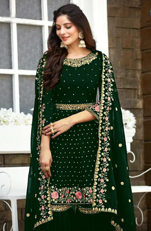 Ds 003821 Green color Georgette Embroidery Stone work Sharara suit Wedding, Party, Festive, Events Etc. Expected Delivery 4-6 Working Days @2299/- | Salwar suit, Casual Suits, Creative suits, Designer Suits, Palazzo Suits, Party Wear Suits, Straight Suits