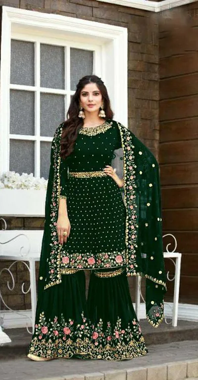 Ds 003821 Green color Georgette Embroidery Stone work Sharara suit Wedding, Party, Festive, Events Etc. Expected Delivery 4-6 Working Days @2299/- | Salwar suit, Casual Suits, Creative suits, Designer Suits, Palazzo Suits, Party Wear Suits, Straight Suits
