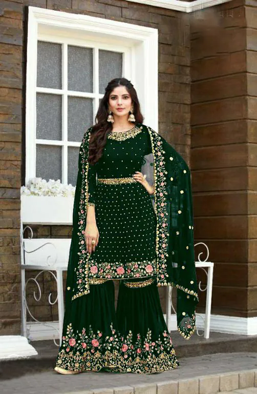 Ds 003821 Green color Georgette Embroidery Stone work Sharara suit Wedding, Party, Festive, Events Etc. Expected Delivery 4-6 Working Days @2299/- | Salwar suit, Casual Suits, Creative suits, Designer Suits, Palazzo Suits, Party Wear Suits, Straight Suits