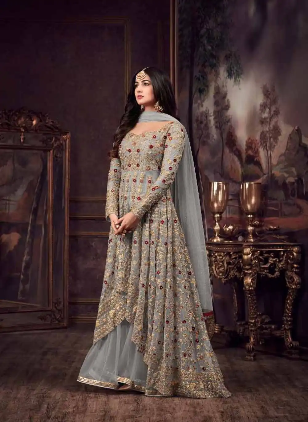 Maisha 5608 Off White Top : Heavy Net Work : Heavy Embroidery Coding With Diamond Work Bottom : Santoon Wedding, Party, Festive @3299/- | Anarkali Suits, Bollywood Anarkali, Creative-Anarkali, Designer Anarkali, Embroidered Anarkali, Party Wear Anarkali